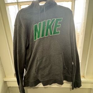 Nike Men's Gray Hoodie with Green Logo